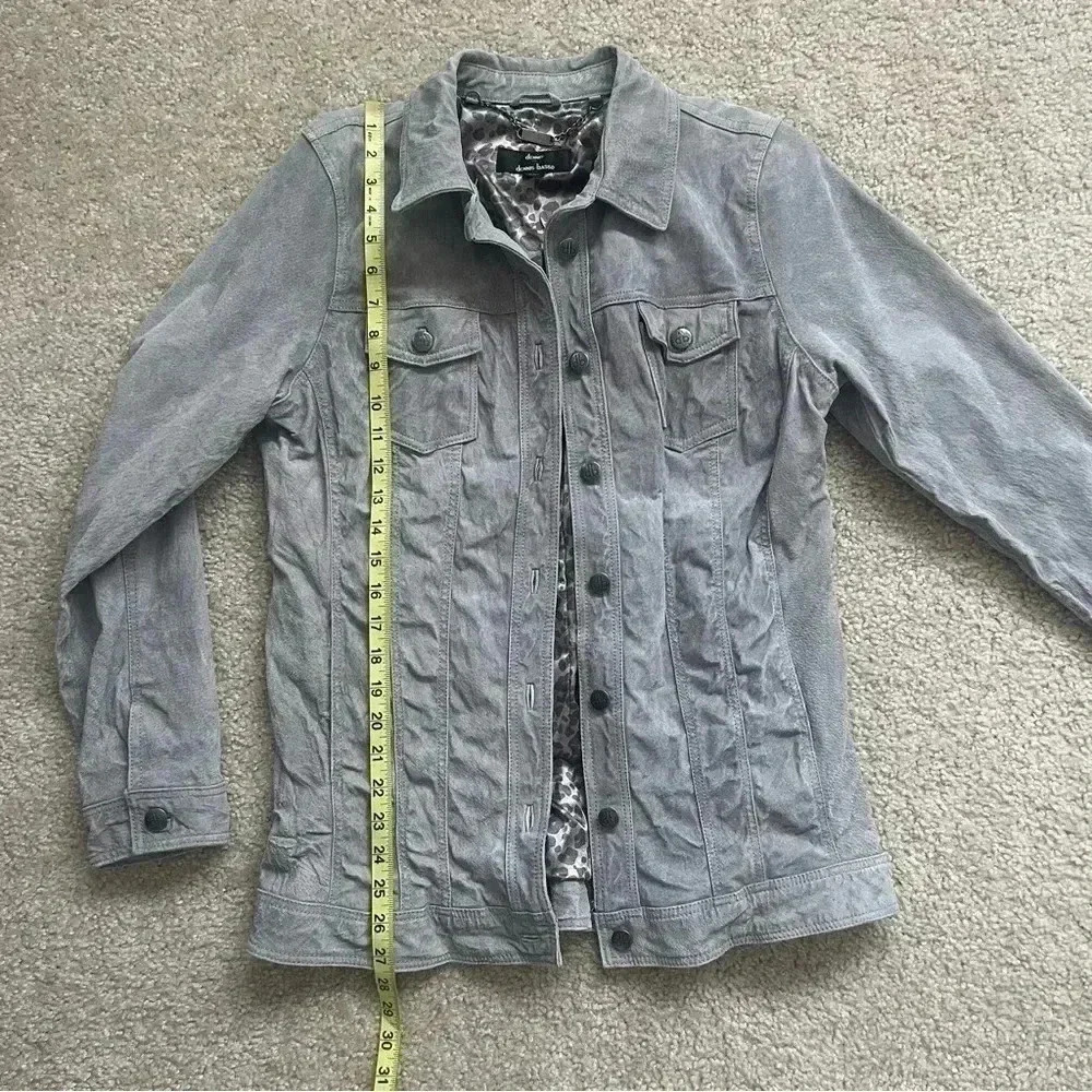 Dennis Basso Suede Leather Button Front Jacket Gray Women’s Size Medium Washable - Picture 13 of 16
